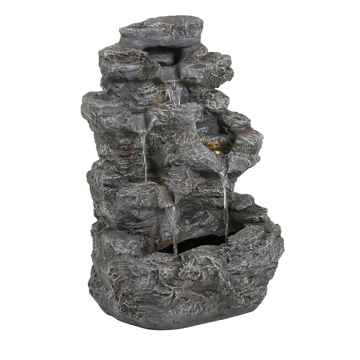Tall Slim Faux-Stone Fountain with LED Lights, 5-Tiered Cascading Water Feature