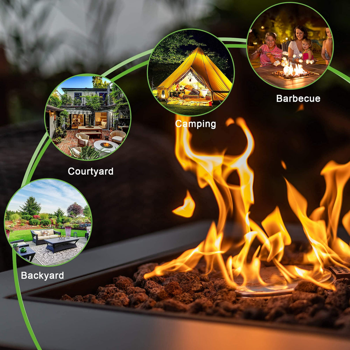 28in Propane Fire Pits Table, 50000 BTU Gaswith Lid, Lava Stone, ETL Certification - Tuesday Morning - Fire Pits