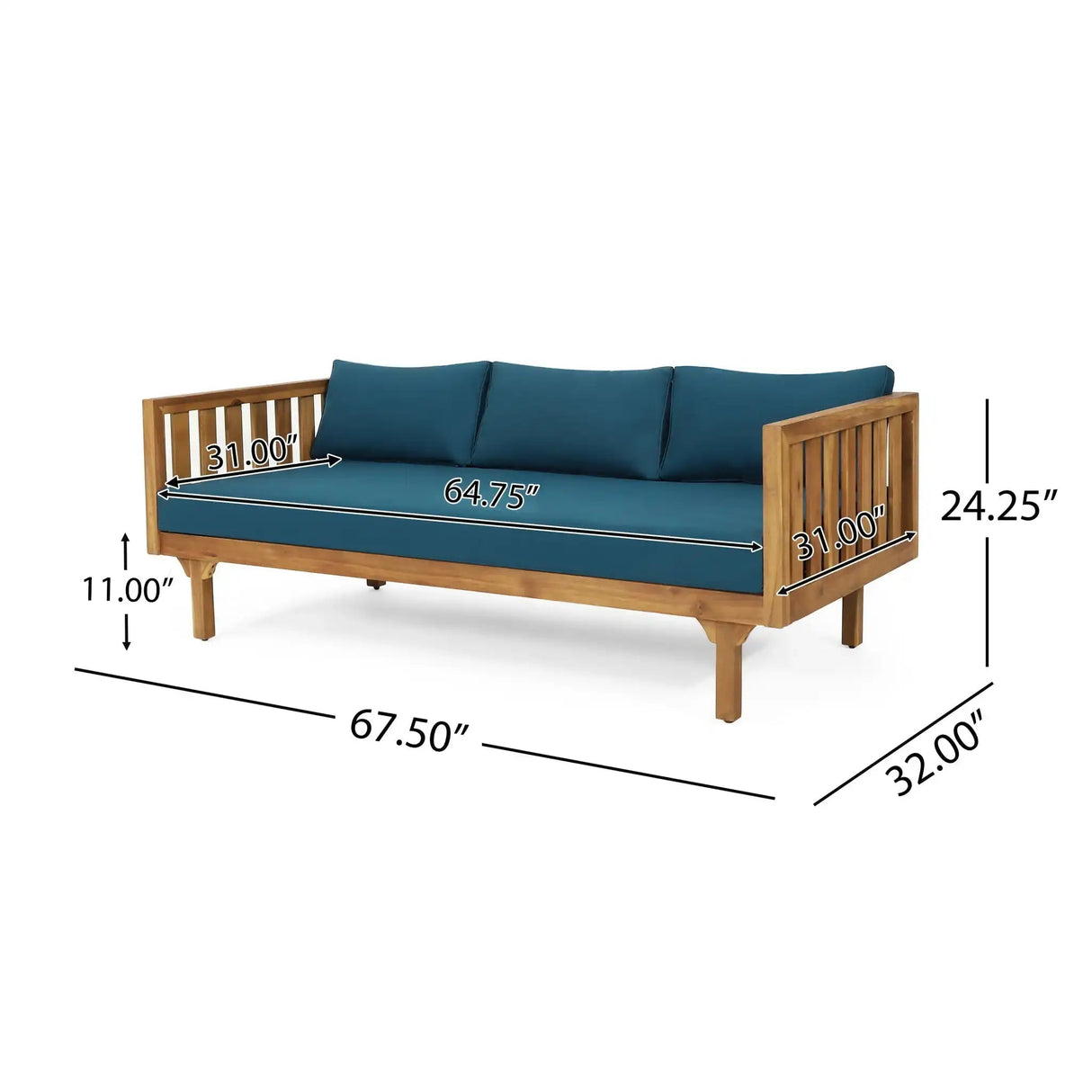 Claremont 3 Seater Daybed Teak Acacia Wood Water Resistant Cushions