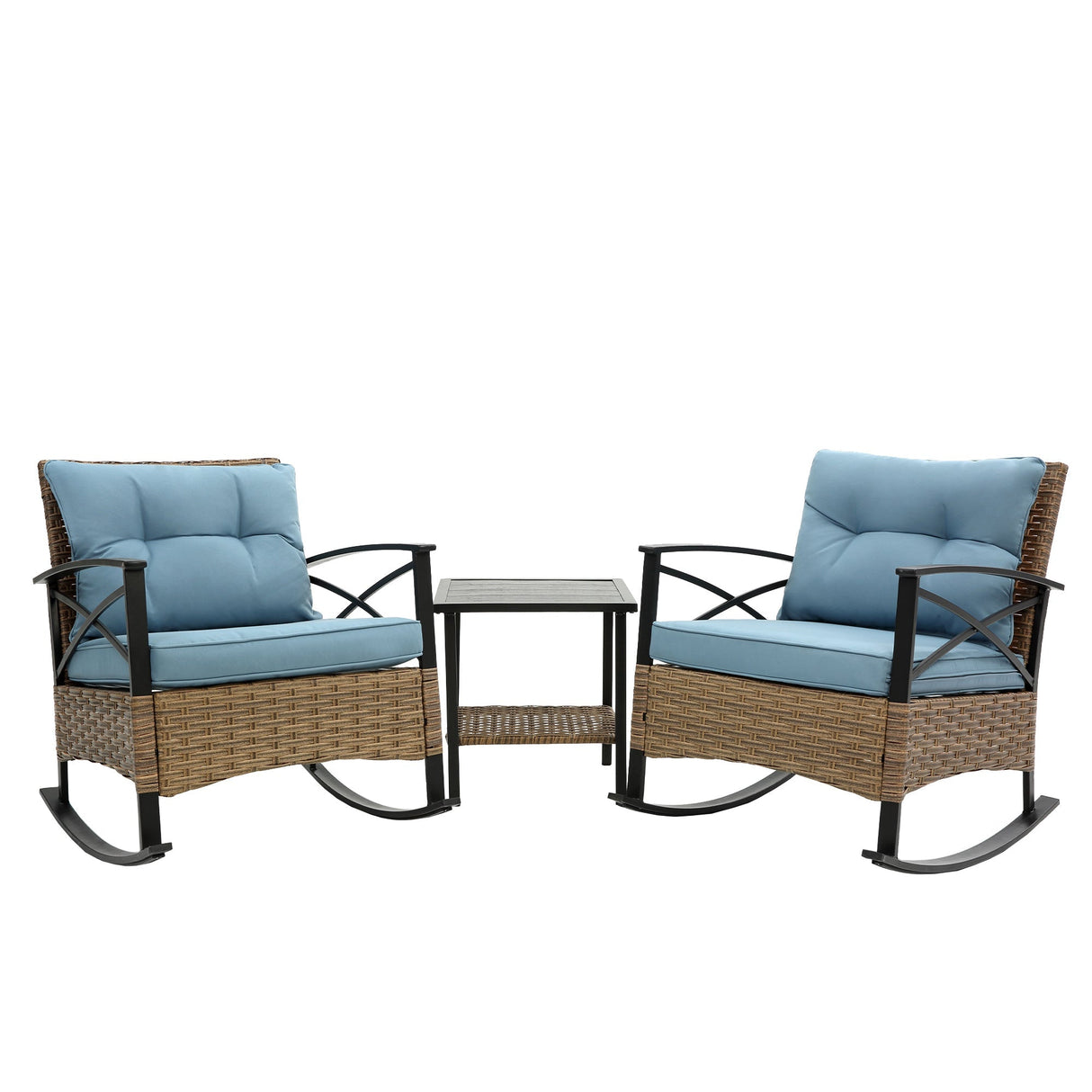 3pcs Rocking Rattan Chair Set in Grey