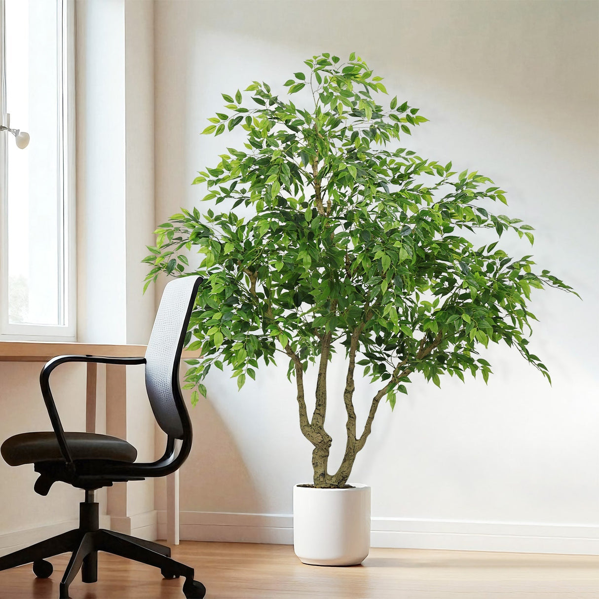 7FT Tall Artificial Banyan Tree with Natural Trunk and Realistic Silk Leaves