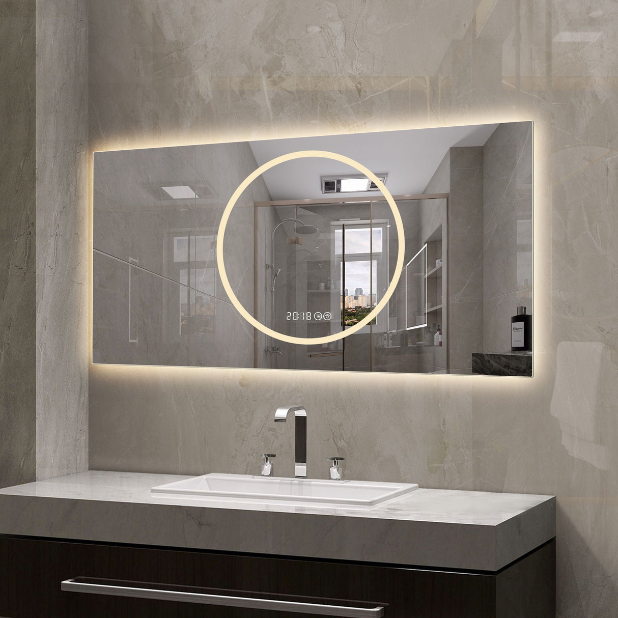 LED Vanity Mirror With Anti Fog & Dimmable Lights, Wall-Mounted - Antique Silver