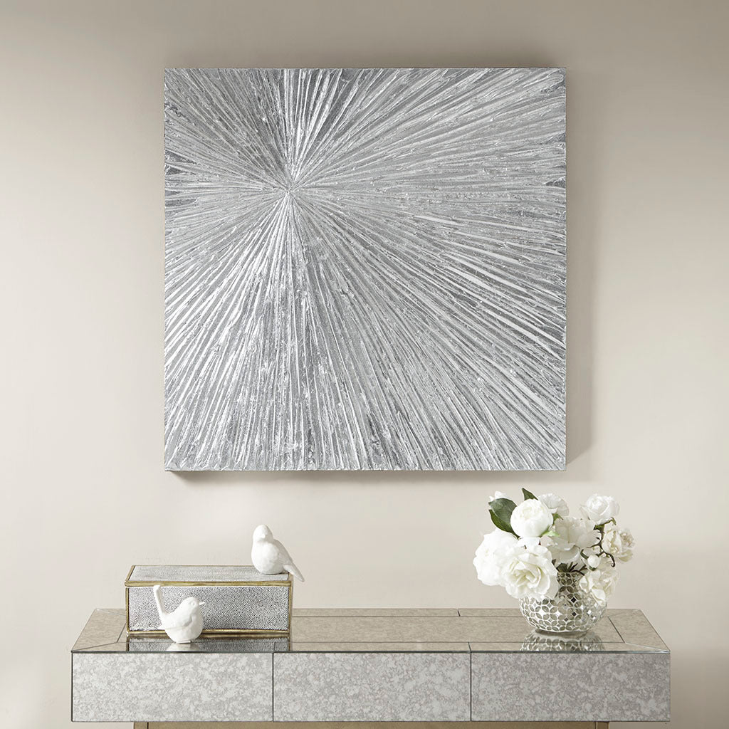 Silver Luster™ — Signature Sunburst Hand-Painted Dimensional Resin Wall Art