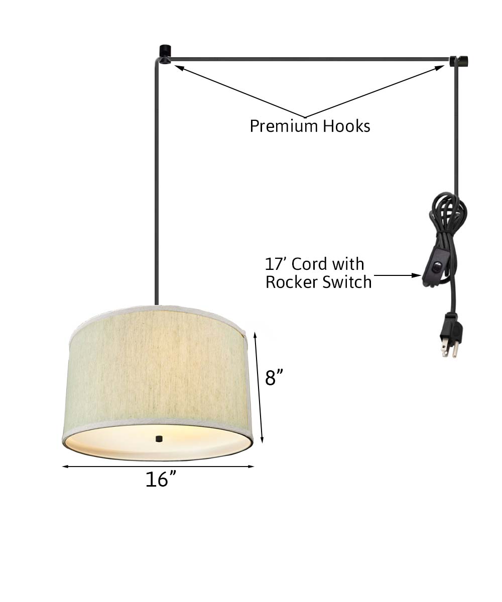 16"W 2 Light Swag Plug-In Pendant Textured Oatmeal with Diffuser Black Cord
