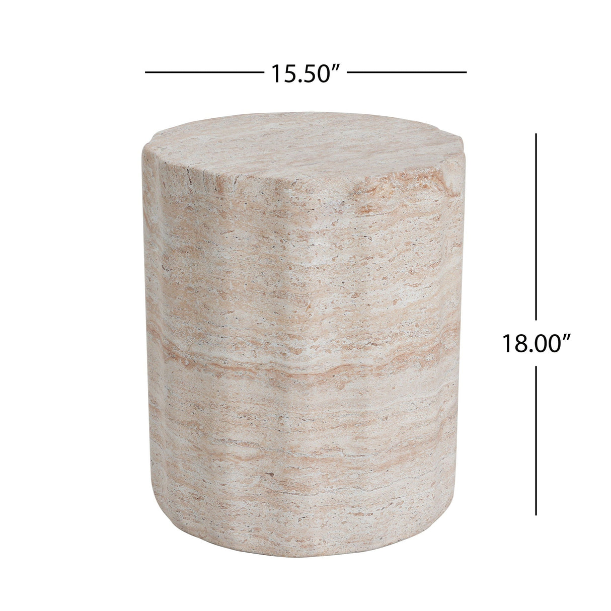 Elegant Indoor/Outdoor Lightweight Concrete Side Table With Travertine - Beige