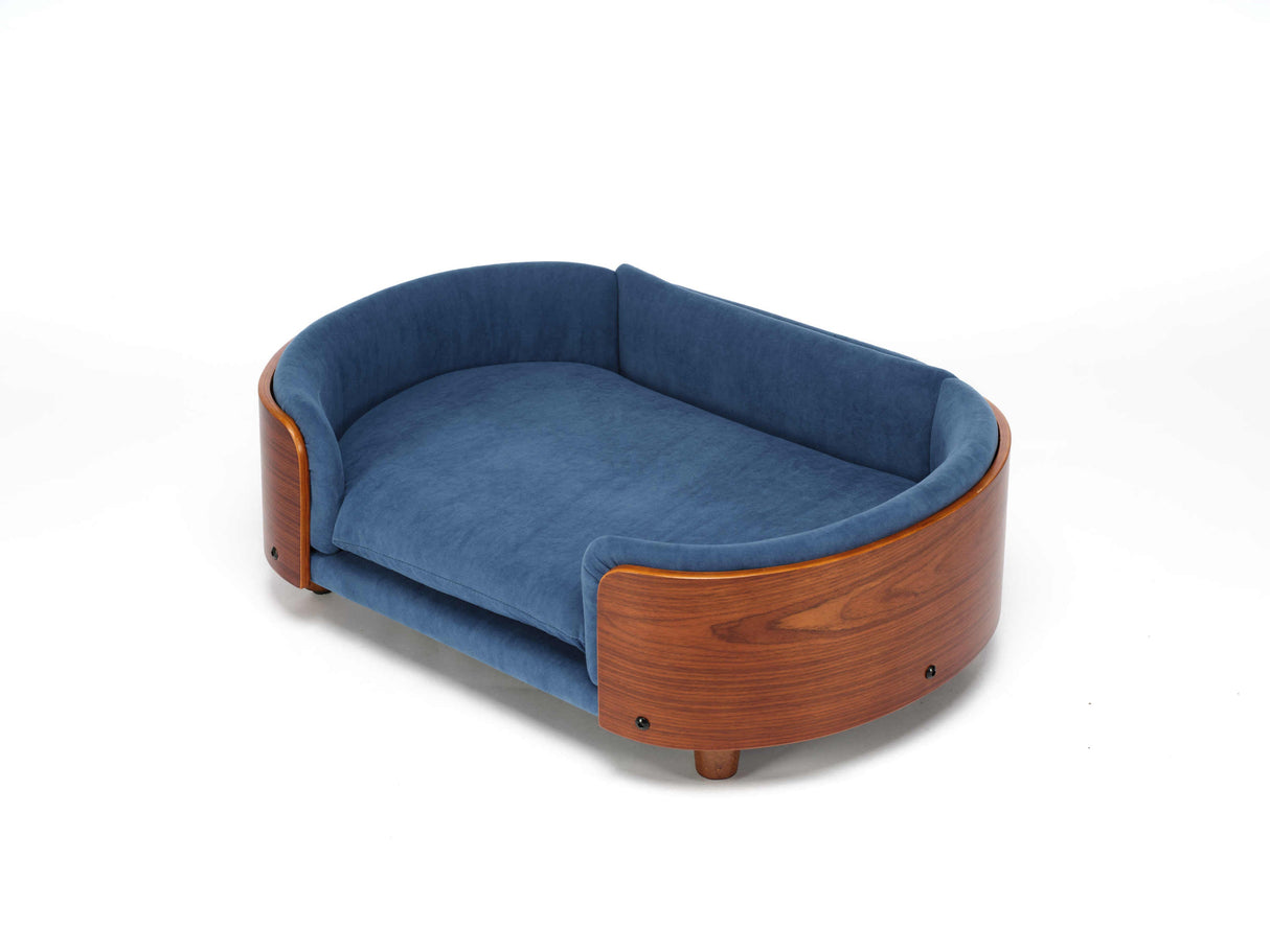 Scandinavian Style Elevated Dog Bed Pet Sofa Dark Blue Velvet Mid Size