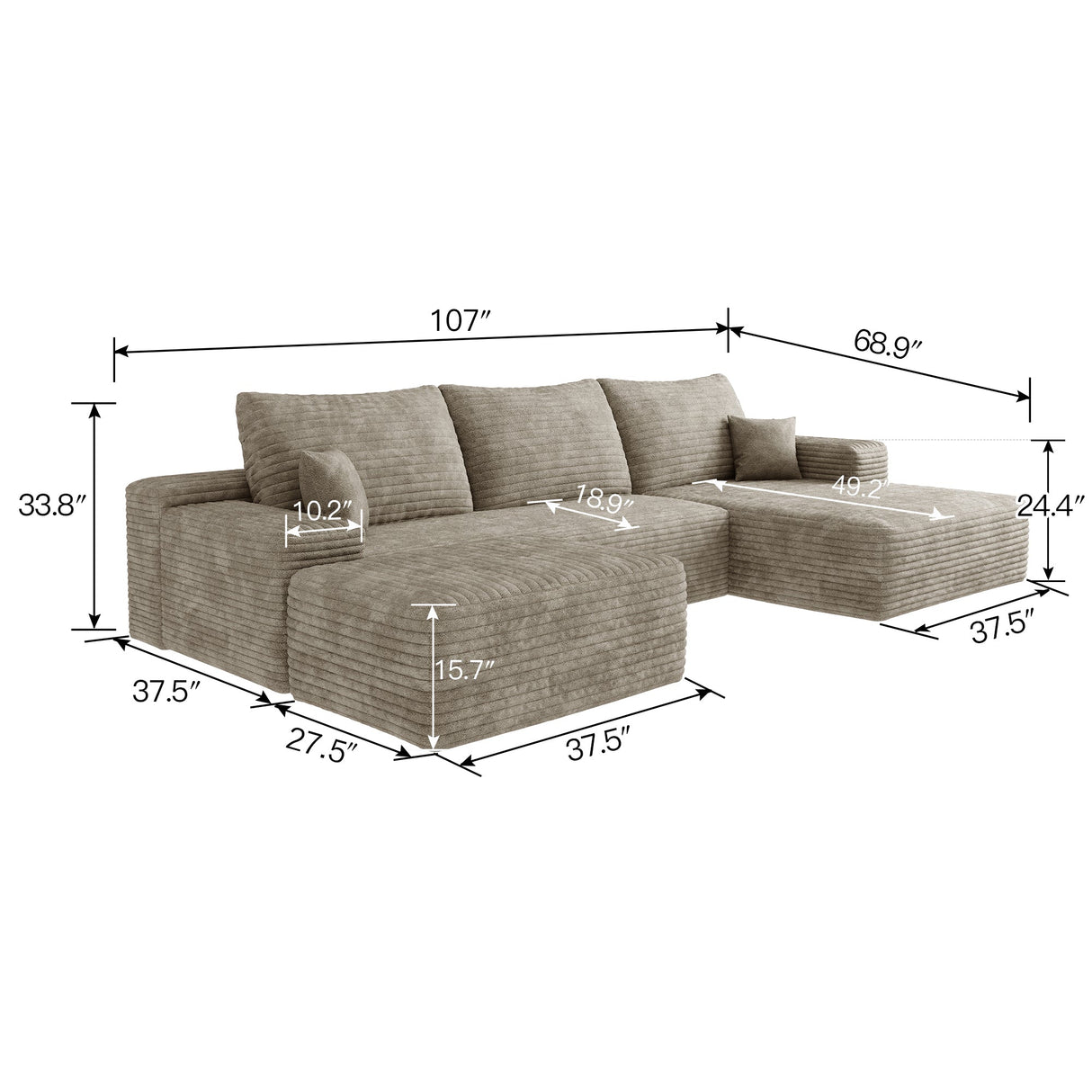 107" Cloud Sectional Sofa with Ottoman