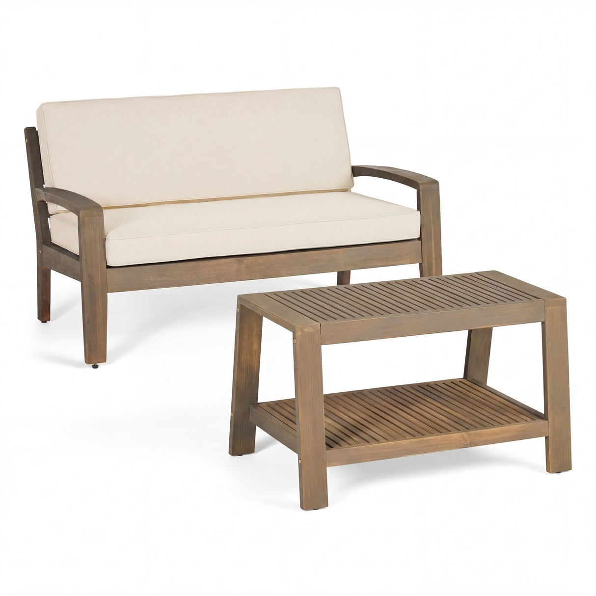 2-Piece Outdoor Gray Acacia Wood Conversation Set