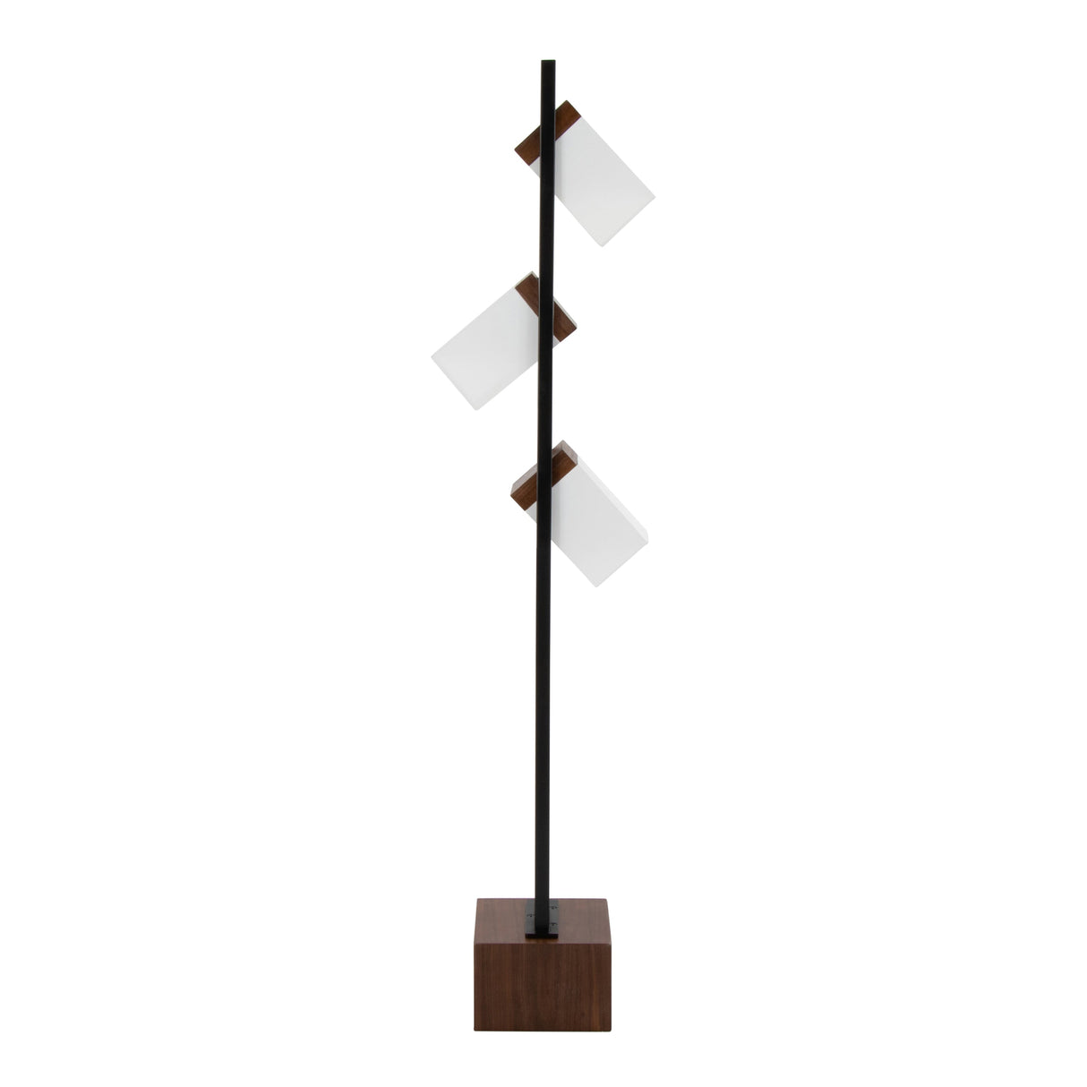 Bento 67.5' Contemporary Metal Floor Lamp in Black Metal and Walnut Wood with White Shade