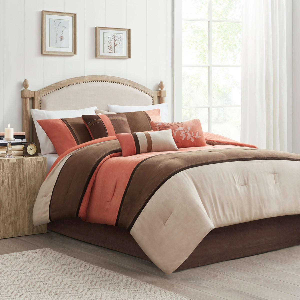 7 Piece Faux Suede Comforter Set - Coral King