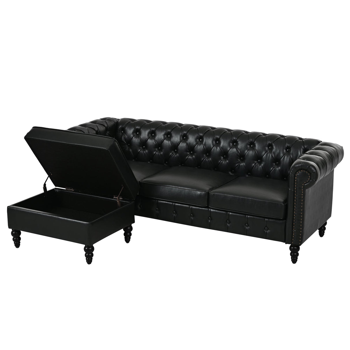 U-style 85" Modern 4-Seater L-Shaped Sectional Sofa with Storage Ottoman