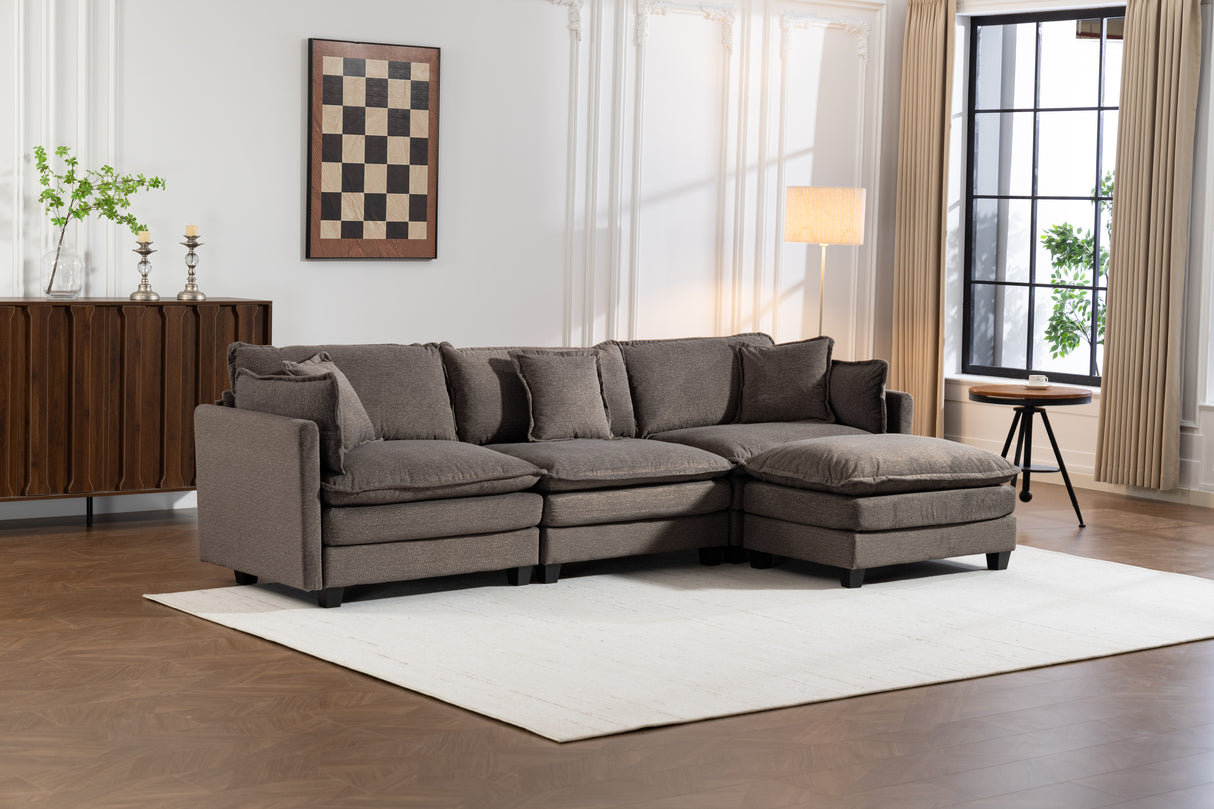 Modern 3seats with ottoman 114.17'Sectional Sofa with Waist Pillows,3-seat Upholstered Symmetrical Sofa
