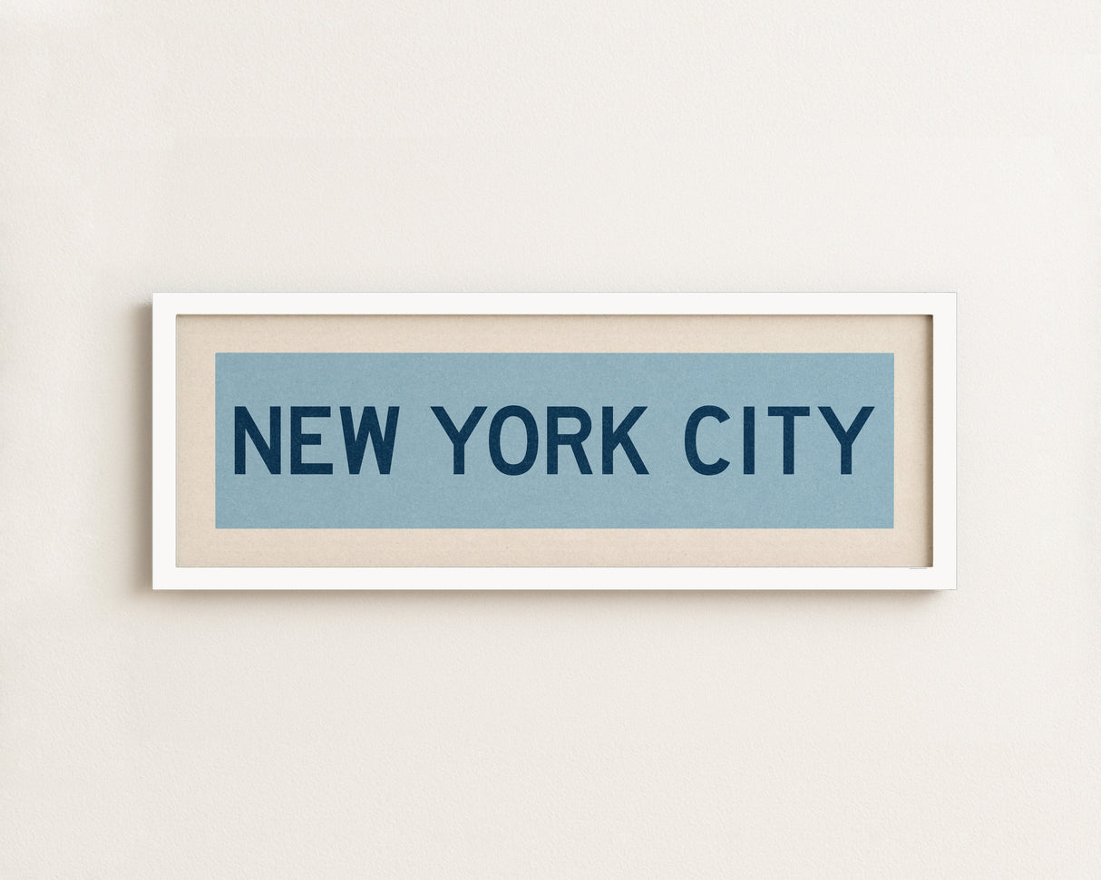 Framed New York City Columbia Blue and Navy Bus Scroll