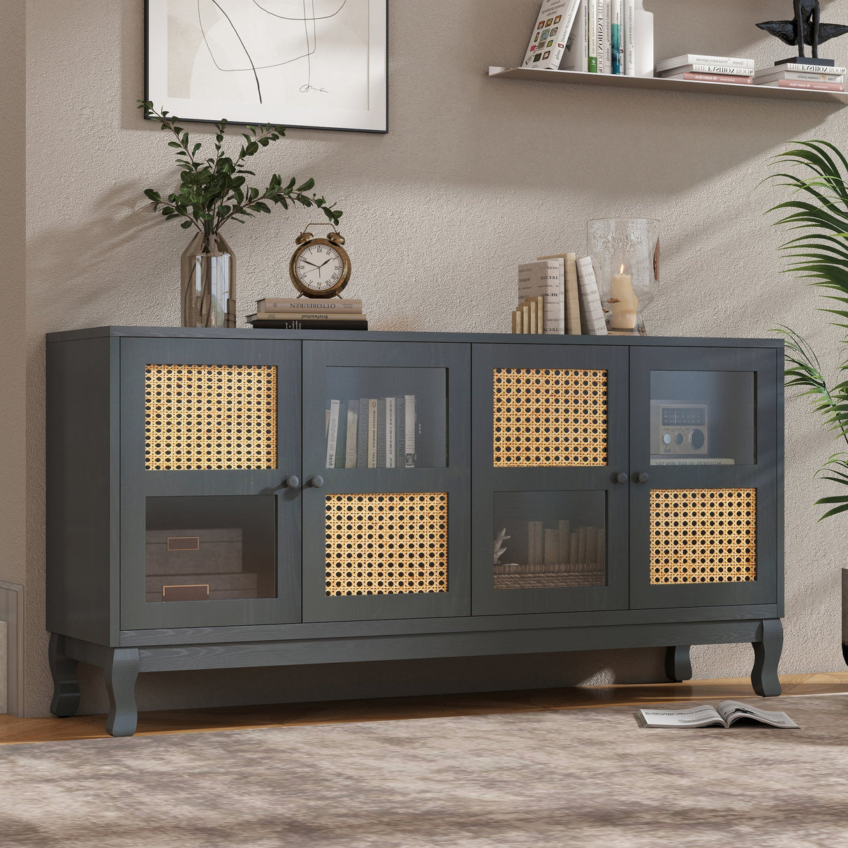 Retro Industrial Grey 4-Door Sideboard