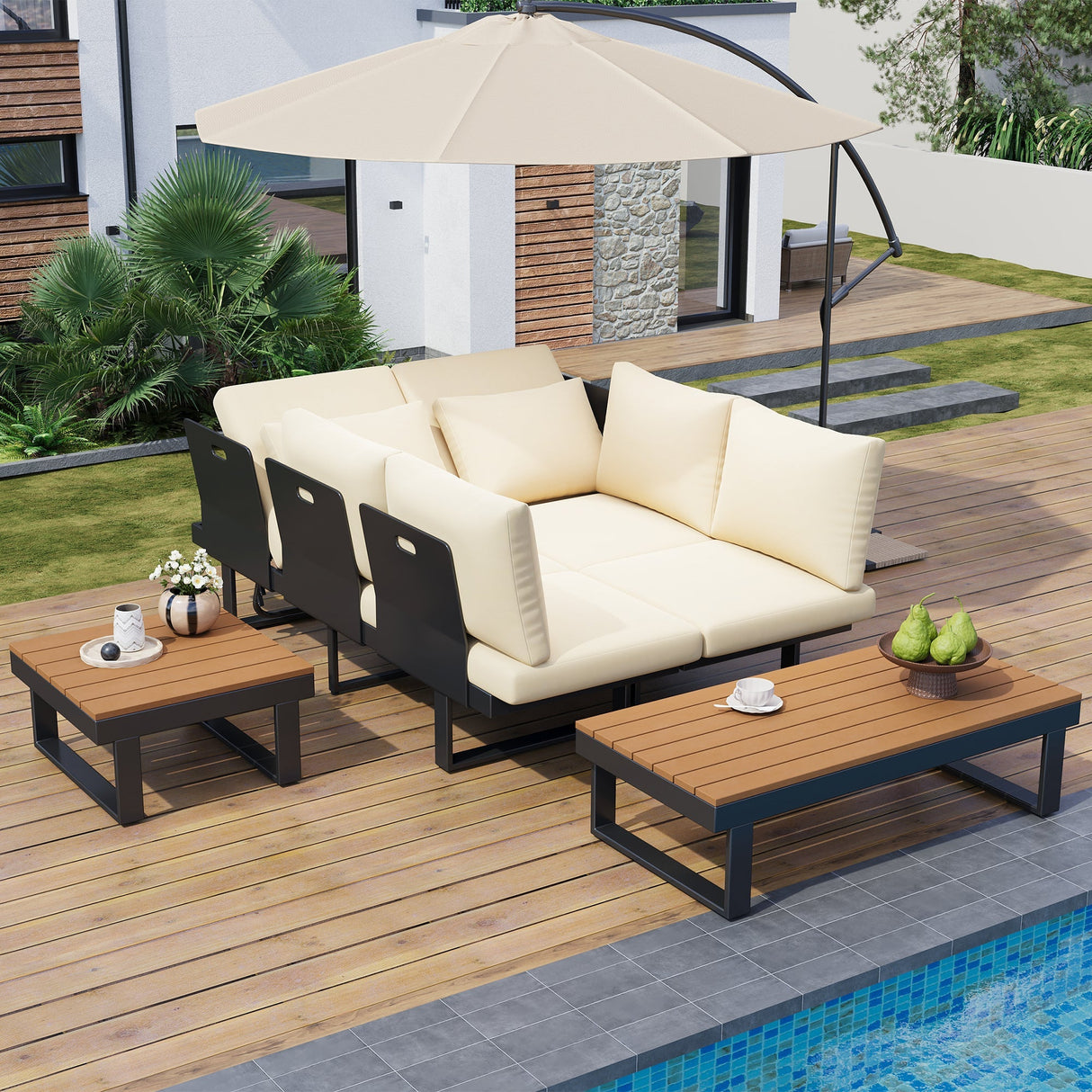 Outdoor Sectional Sofa Set with Adjustable Reclining Seats