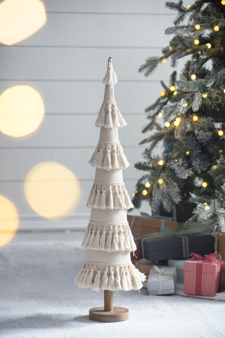 D5.3x22'-Fringes-Embellished-Cone-With-Wooden-Base-Christmas-Decor