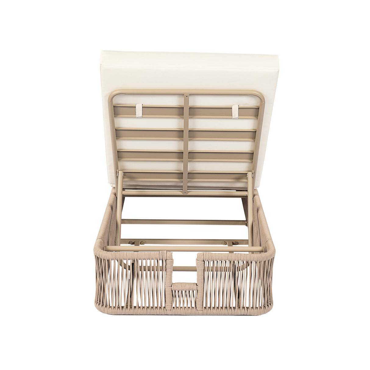 Beige and White Adjustable Sunlounge with Woven Rope Base