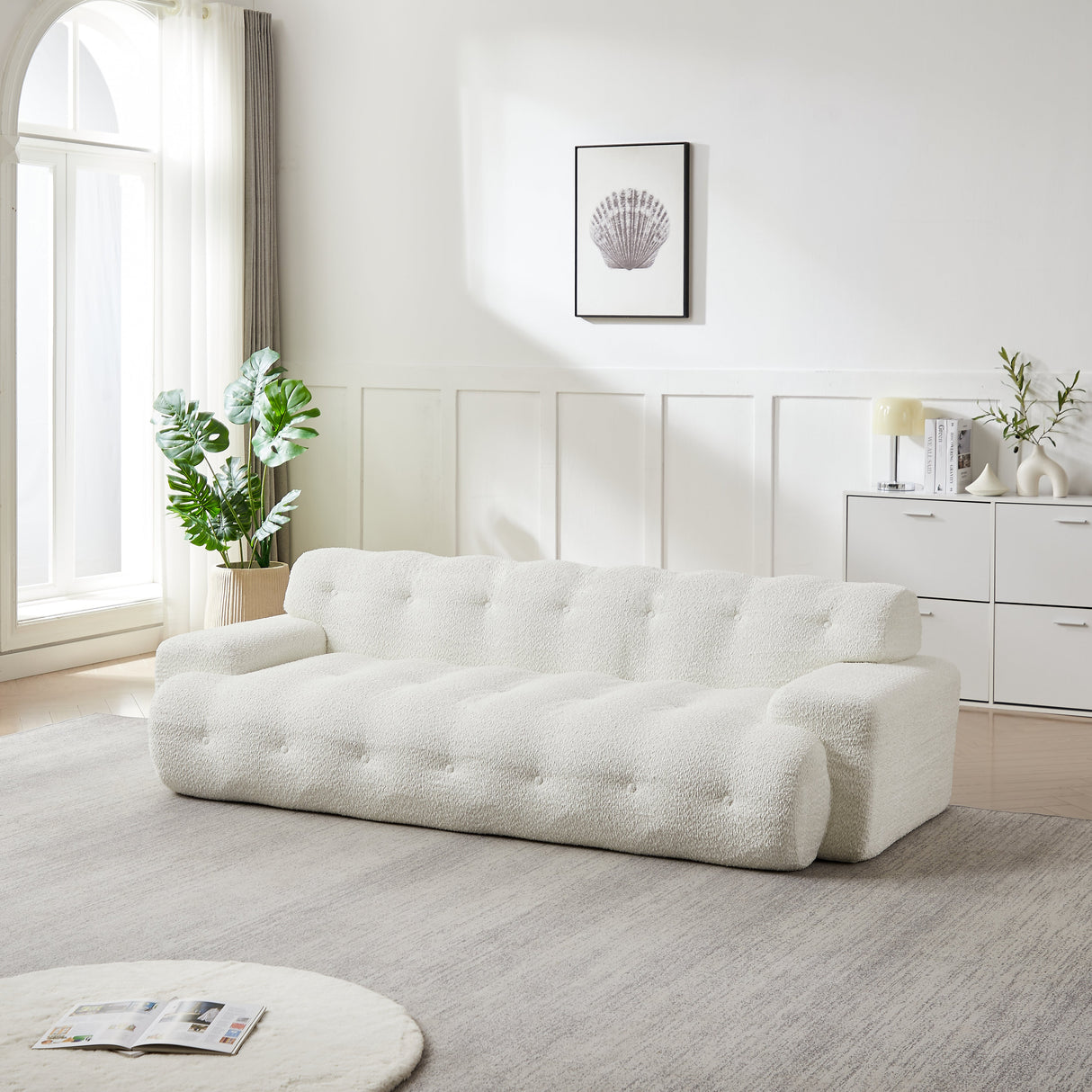 87.4-Inch Cloud Series Minimalist Button-Tufted Square Arm Three-Seater Sofa