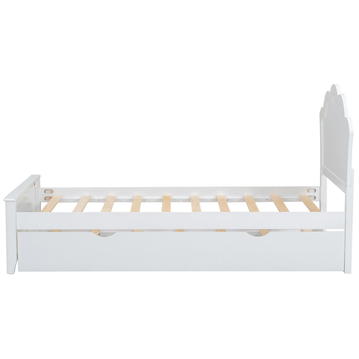 Platform Bed With Headboard and Twin Trundle - White