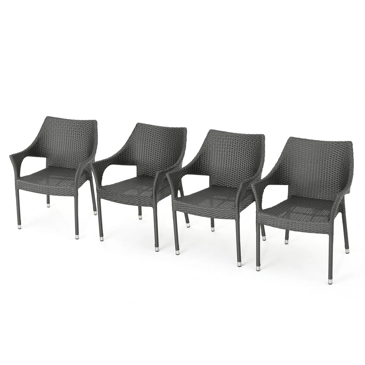 Mirage Grey PE Wicker Stacking Armchair, 4 Pieces