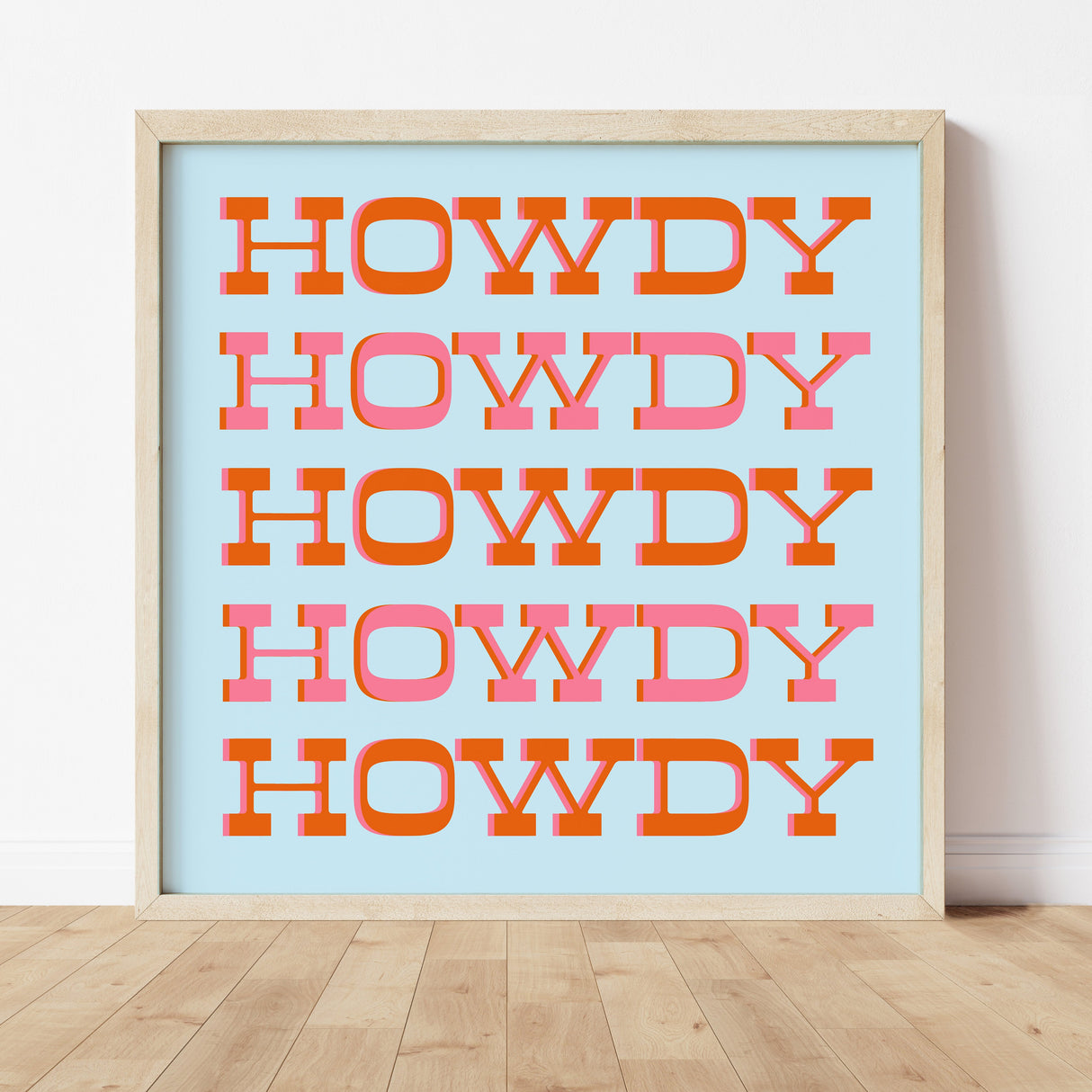 Howdy Typography Art Print Square Pink & Orange
