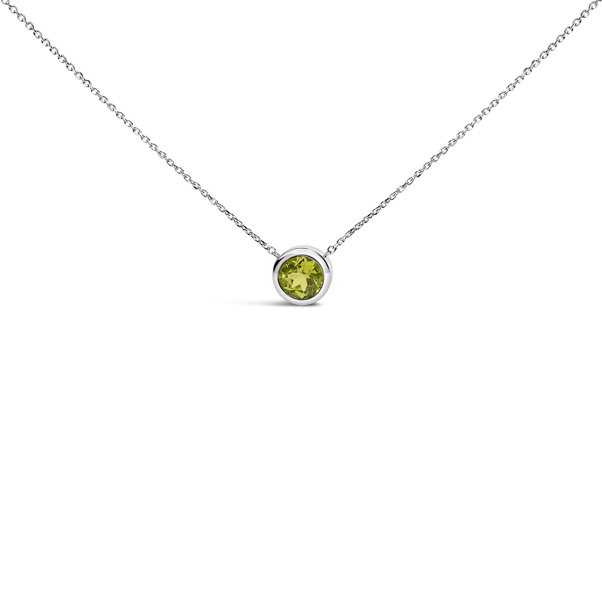 .925 Sterling Silver 7MM Bezel Set Created Purple Amethyst Pendant Necklace - 18" Inches