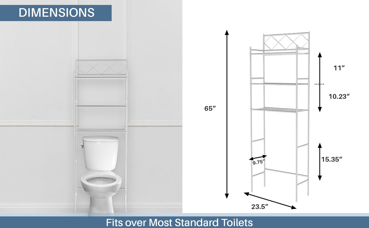J&V Textiles 3-Shelf Metal Bathroom Organizer Over The Toilet