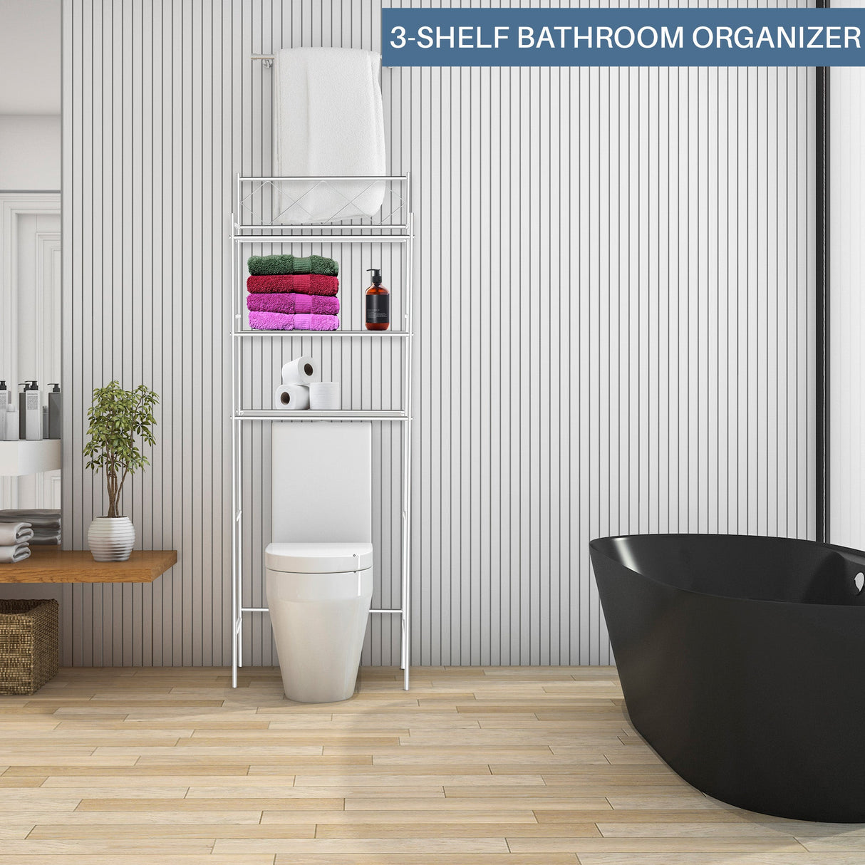 J&V Textiles 3-Shelf Metal Bathroom Organizer Over The Toilet