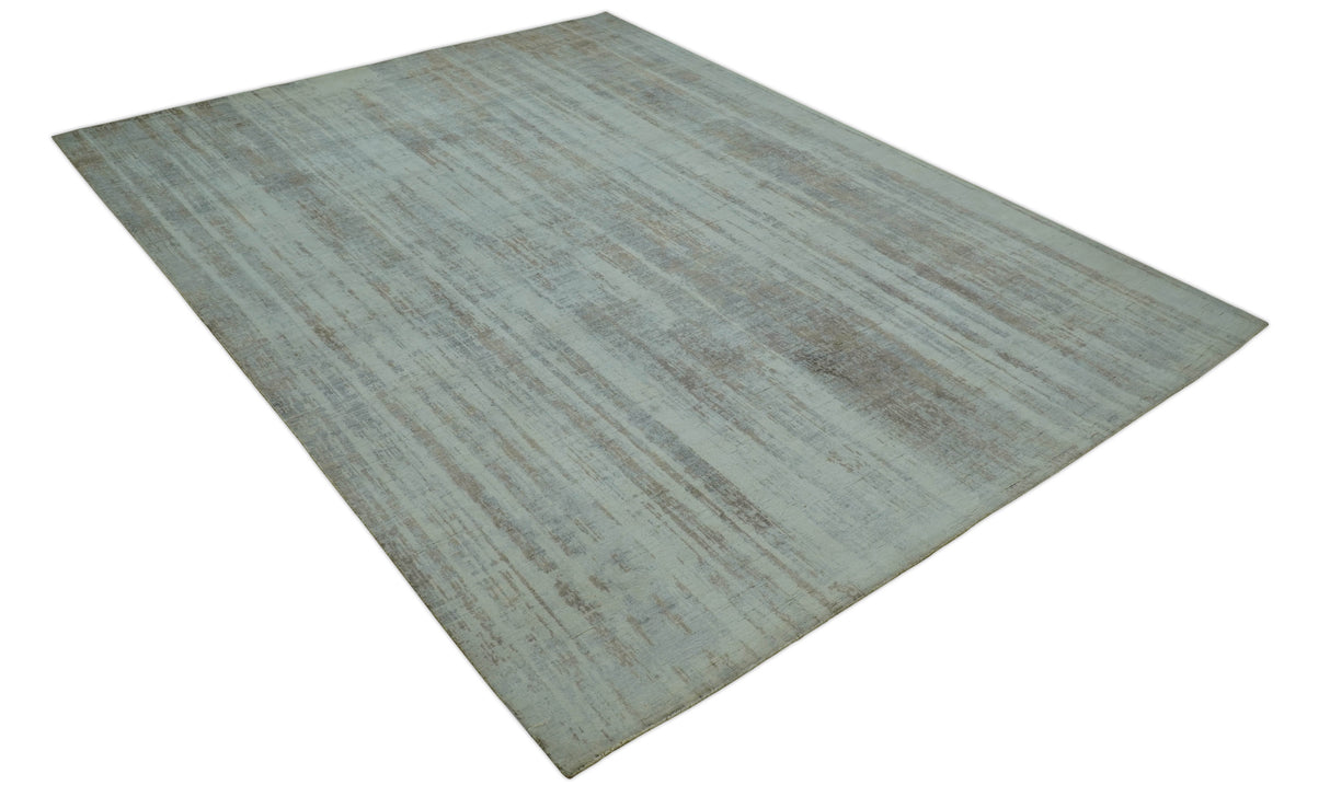 Modern Abstract Design Gray And Blue 8x10 Hand Knotted Bamboo Silk Area Rug
