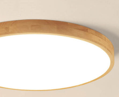 Nordic Solid Wood Round Ultra Thin LED Flush Mount Ceiling Light 18W