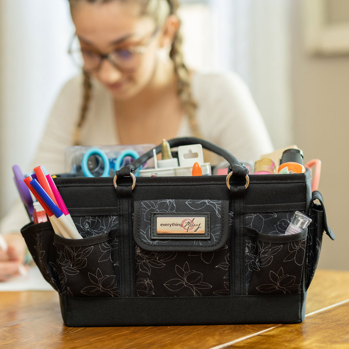 Deluxe Store & Tote Craft Organizer, Black & White Floral