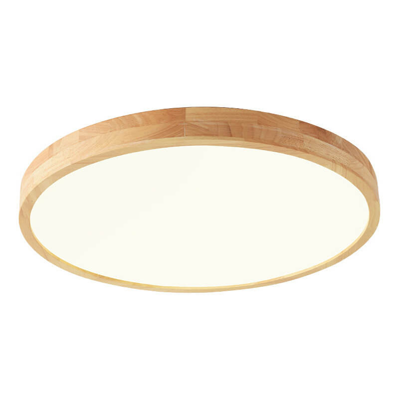 Nordic Solid Wood Round Ultra Thin LED Flush Mount Ceiling Light 18W