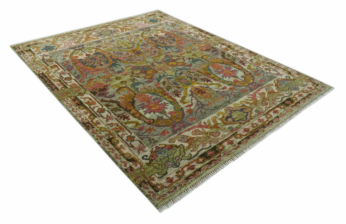 Ready to Ship Transitional Green, Silver and Gold Hand Knotted Wool rug
