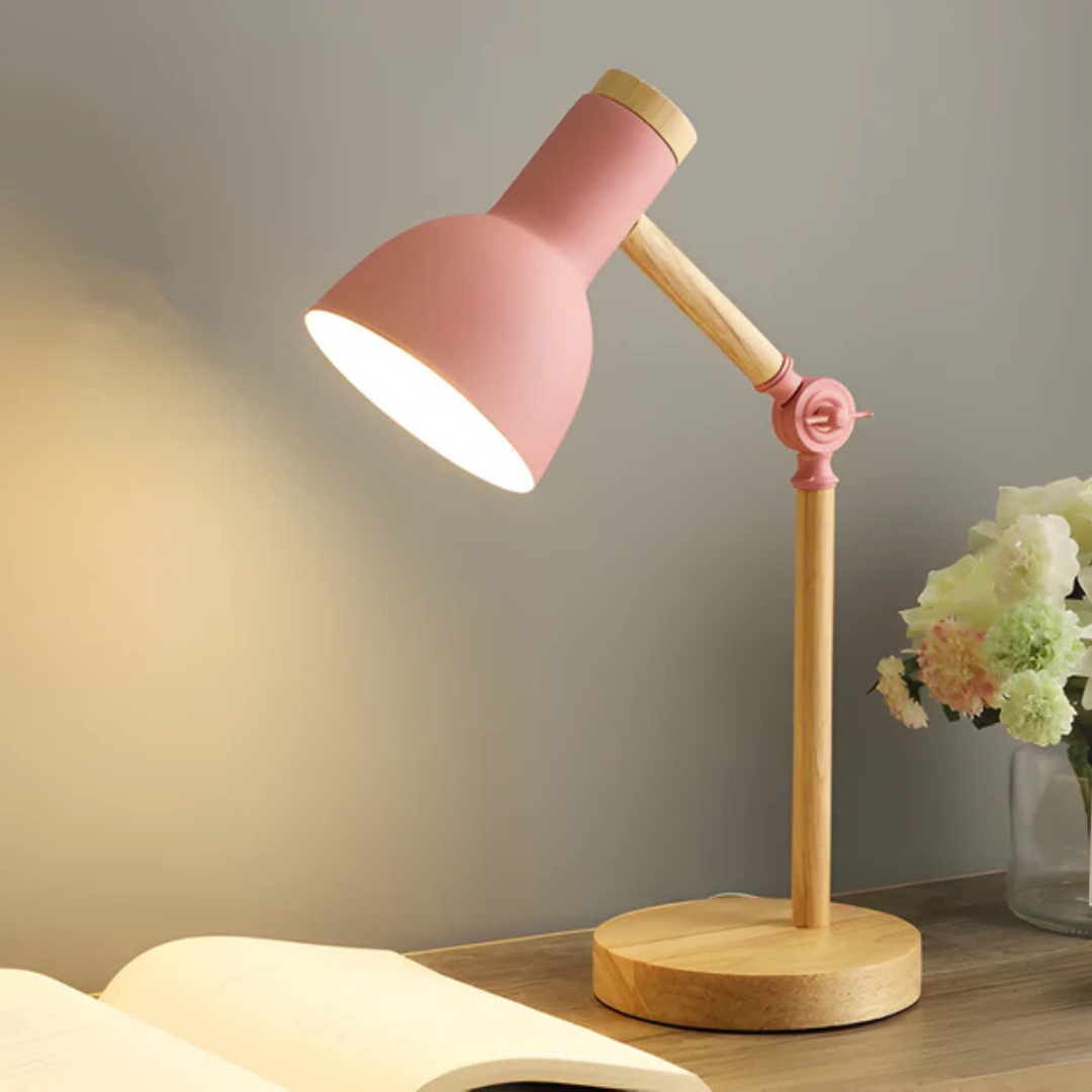 Modern Wood & Metal Adjustable LED Table Lamp E27 Bedside Desk Light
