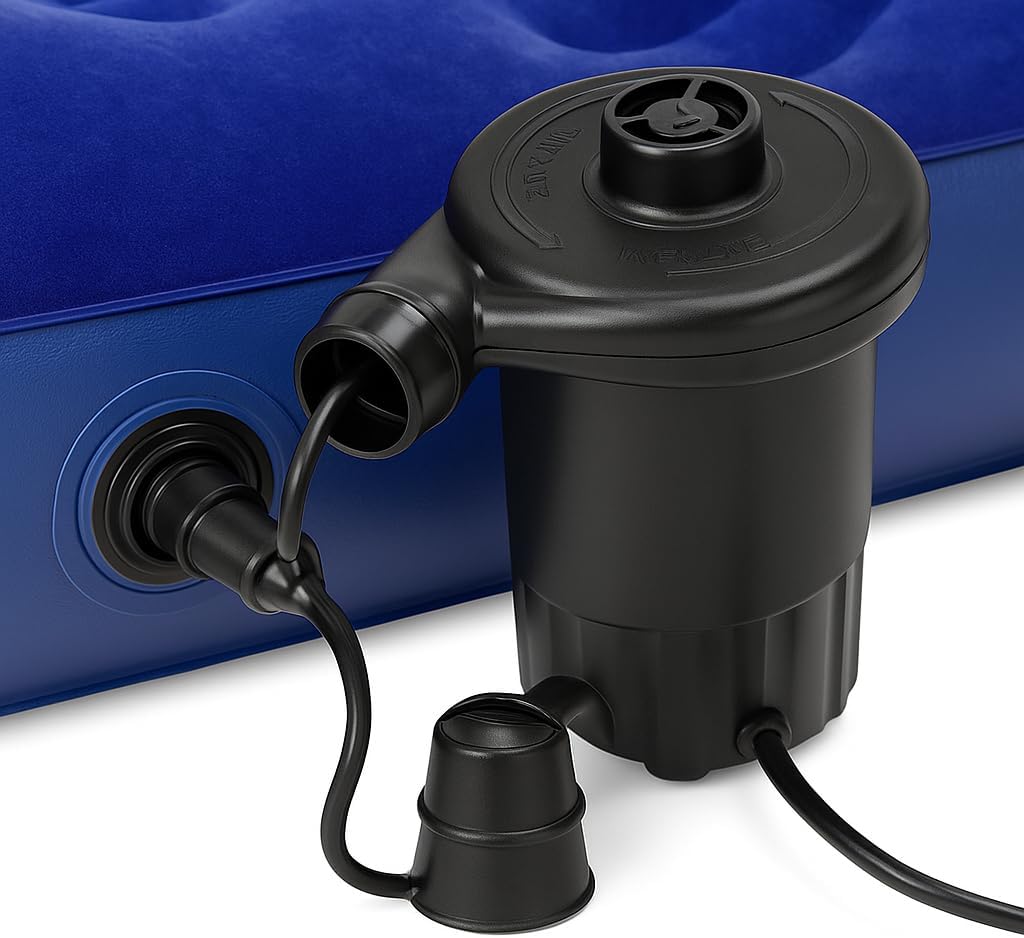 Air Mattress 48 Coil Luxury Flocked Design with Air Pump in Blue