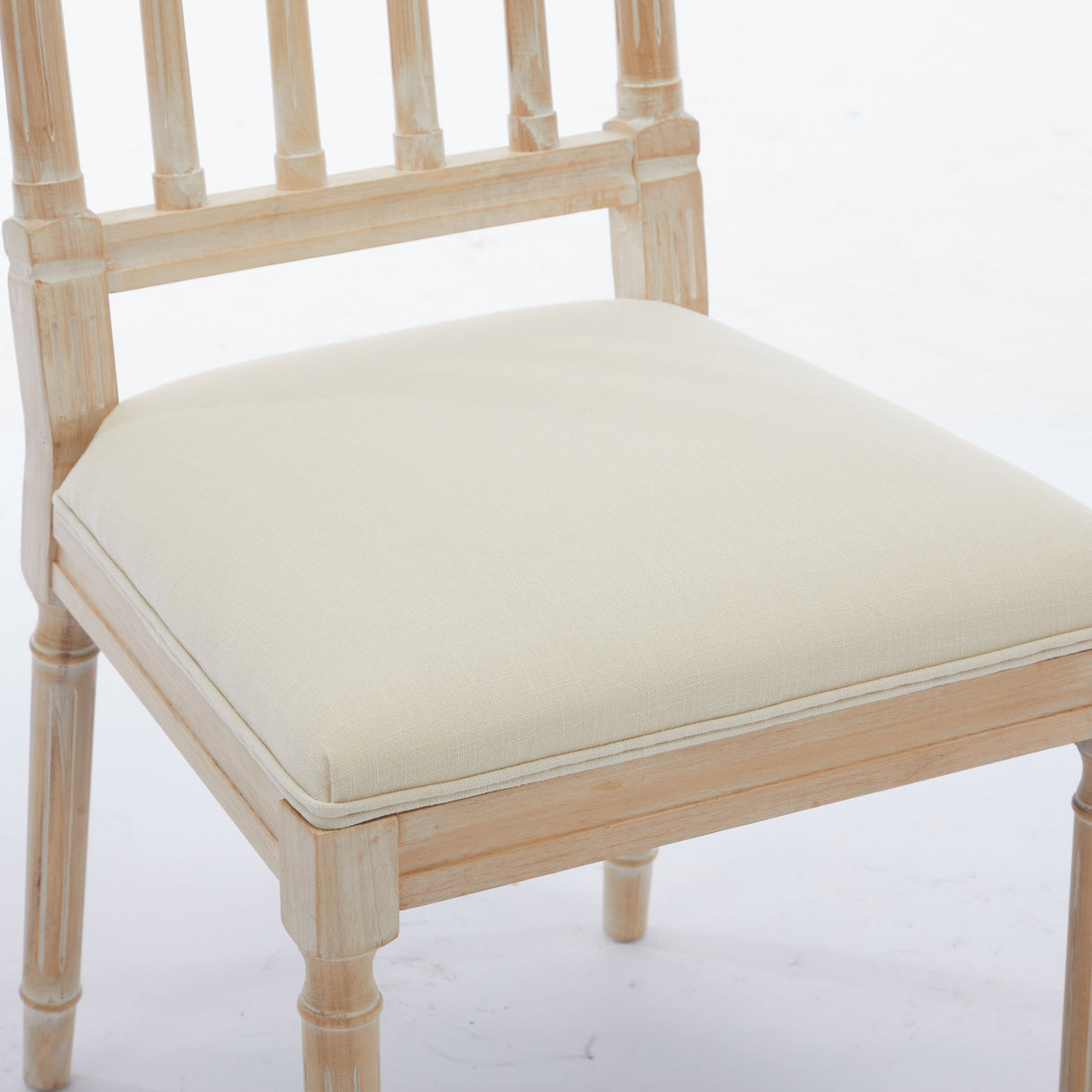 Antique Dining Chairs - Linen Fabric Upholstered Wooden Chairs Set of 2