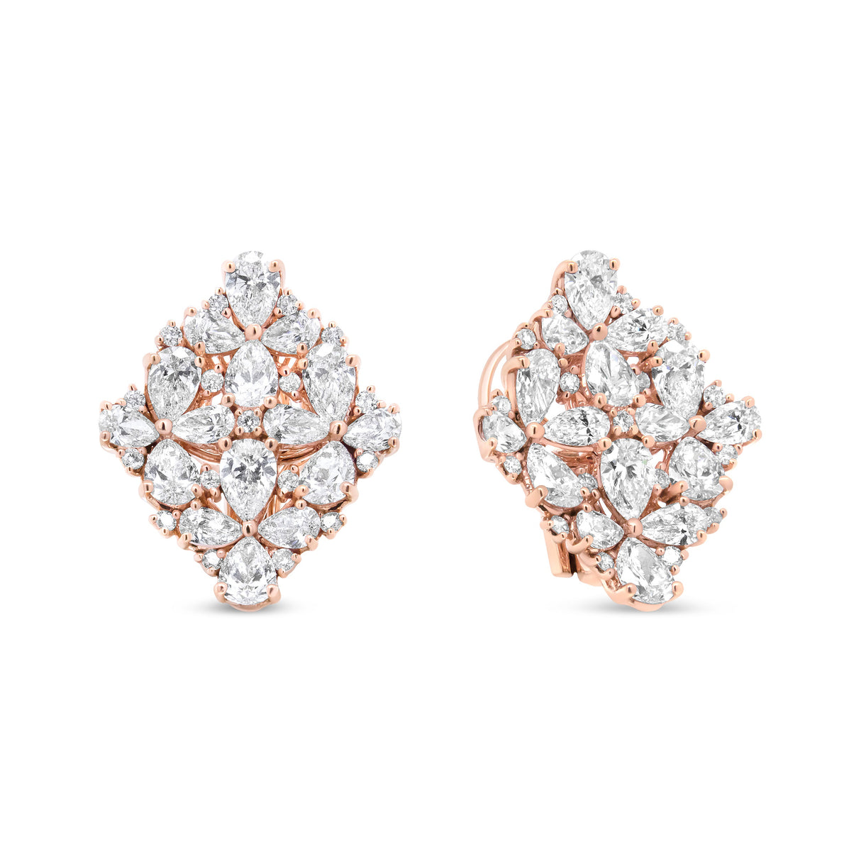 18K Rose Gold 8 1/3 Cttw Pear and Round Diamond Floral Cluster Omega Earrings (F-G Color, VS1-VS2 Clarity)