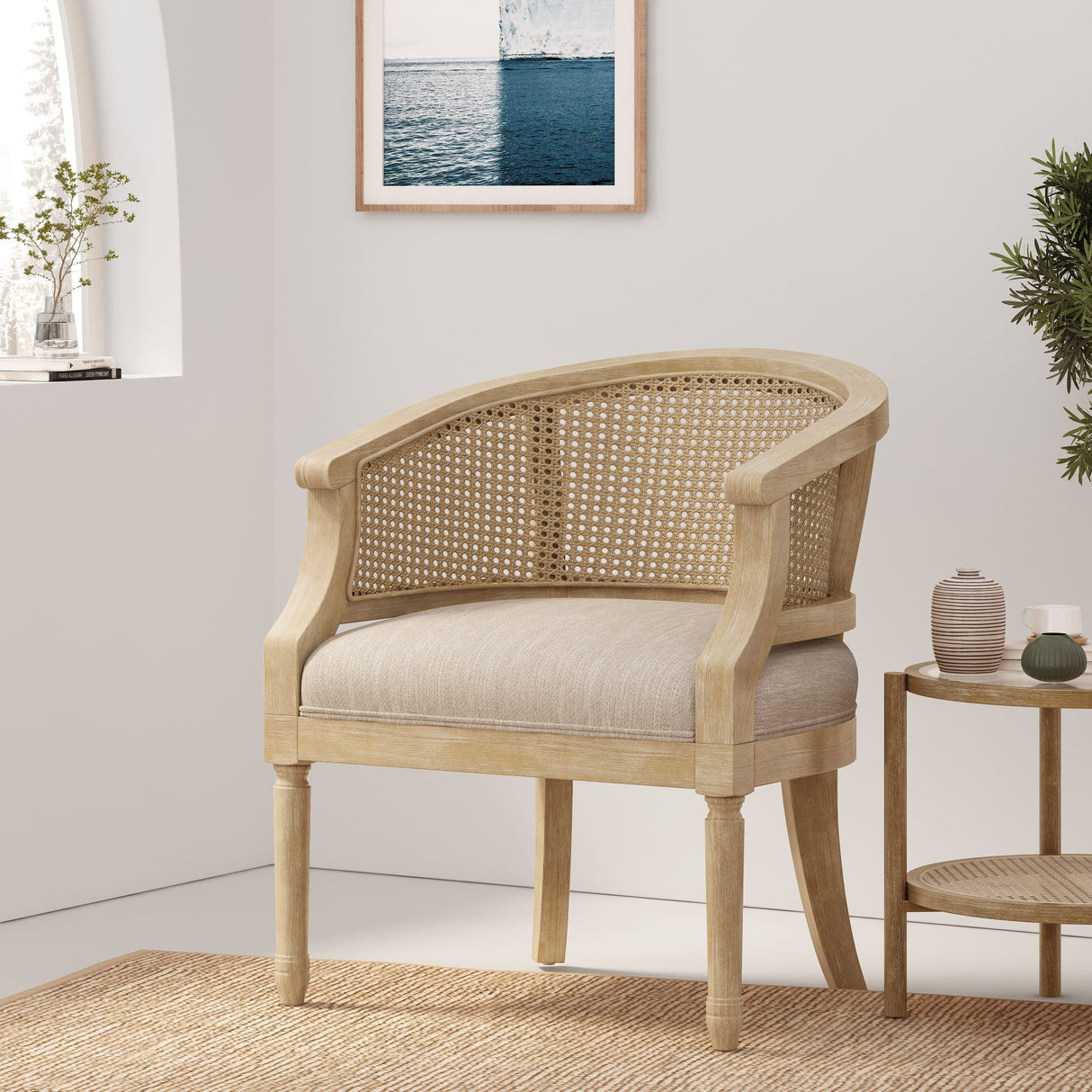 Accent Chair with Curved Back and Recessed Arms