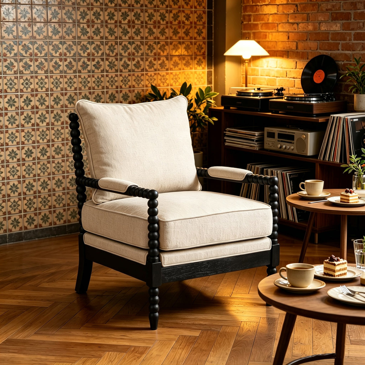 Rubber Wood Accent Chair - Upholstered Fabric Leisure Chair