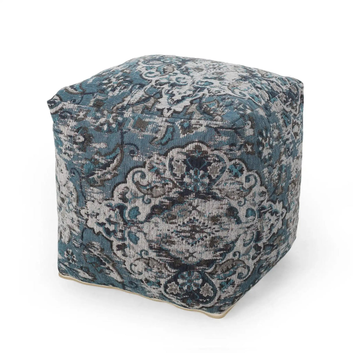 Anita Square Pouf Ottoman and Floor Cushion - Blue