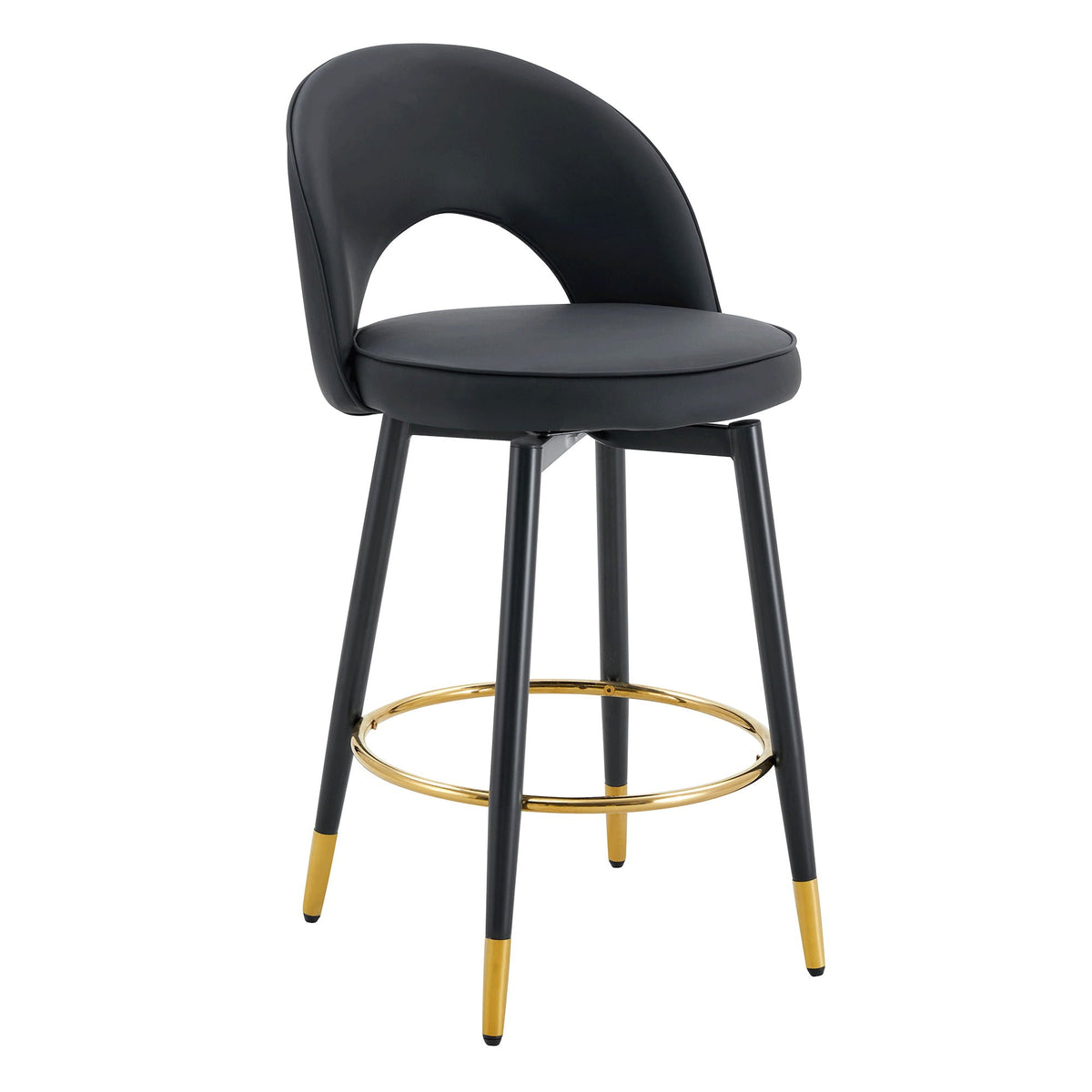 Modern Upholstered 360° Rotatable Bar Chair with Metal Legs for Dining Room (Set of 2)