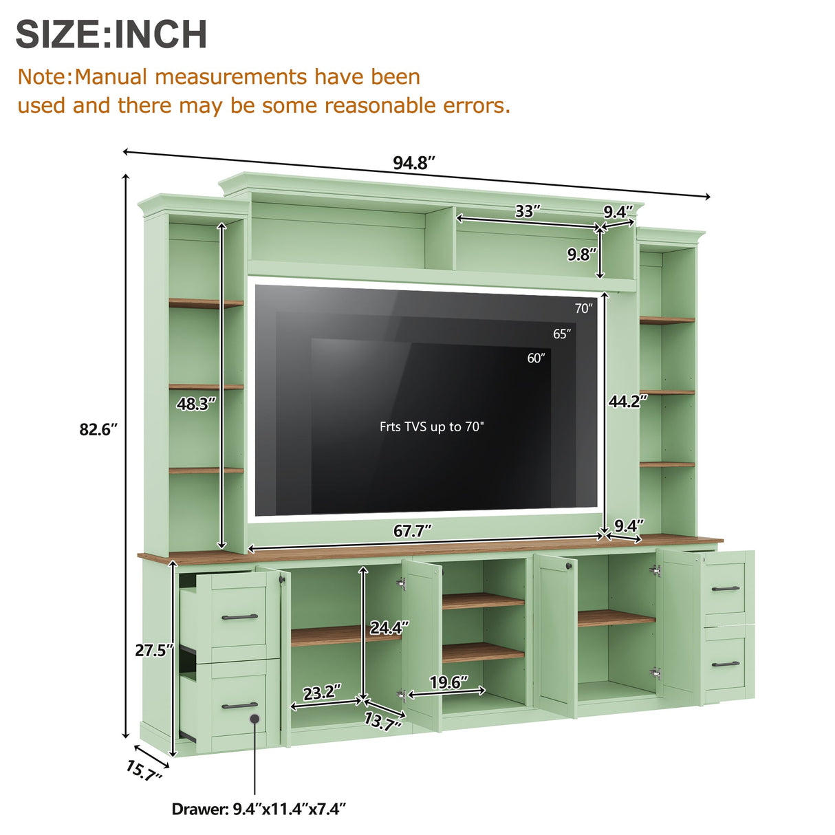 4-in-1 Entertainment Center Wall Unit with Bookshelf for TVs Up to 70"