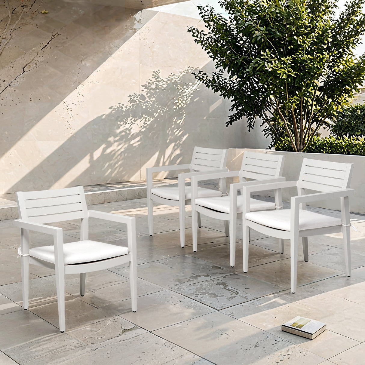 Outdoor Patio Aluminum Stationary Dining Chairs 4PCs with Outdoor-Grade Sunbrella Fabric Cushions