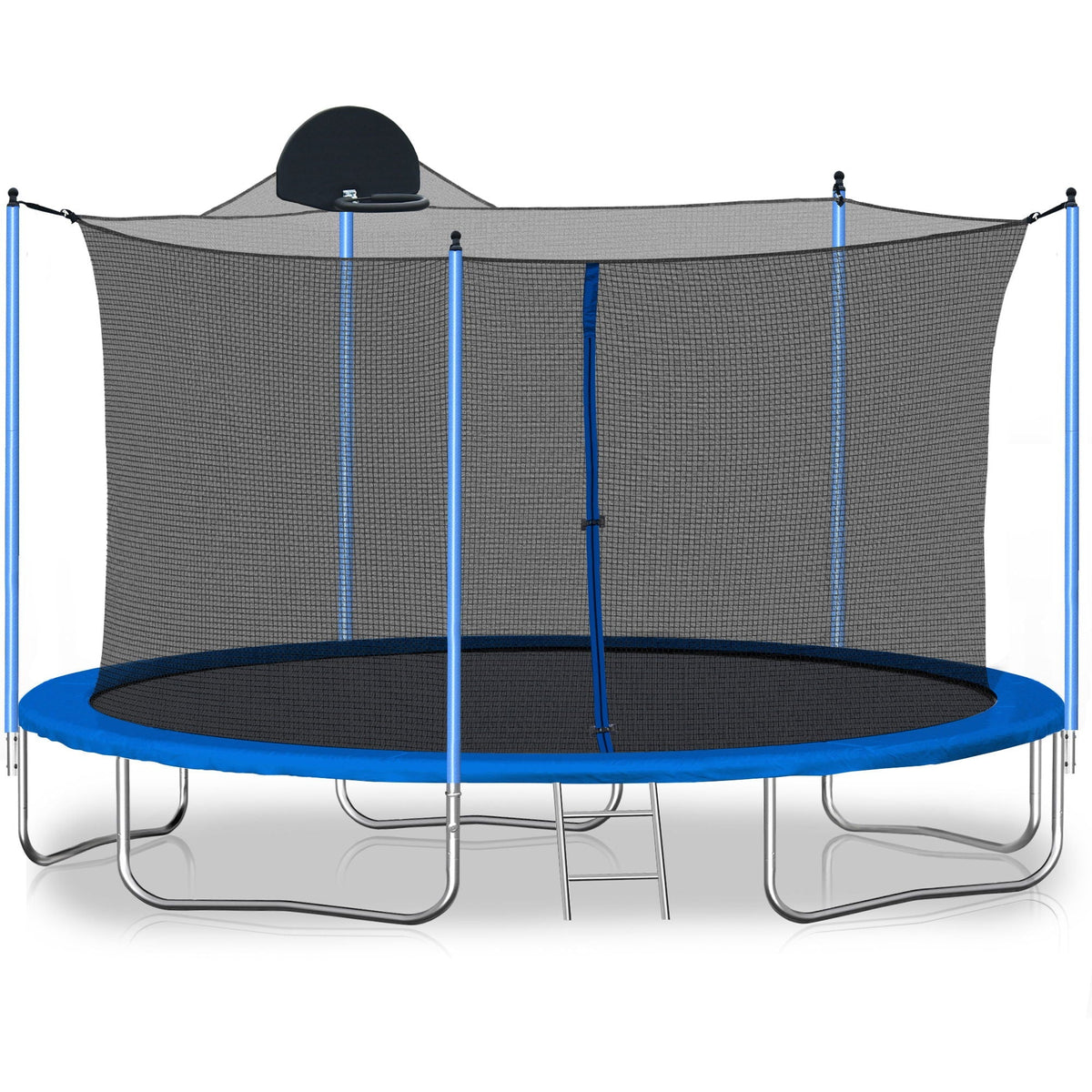 12Ft Trampoline with Basketball Hoop and Safety Net - Blue