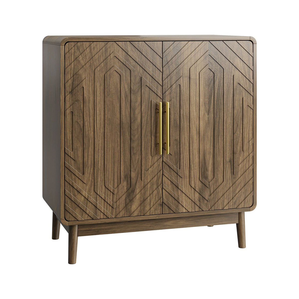 Sideboard Buffet Cabinet with Carved Doors and Adjustable Shelf - Dark Brown