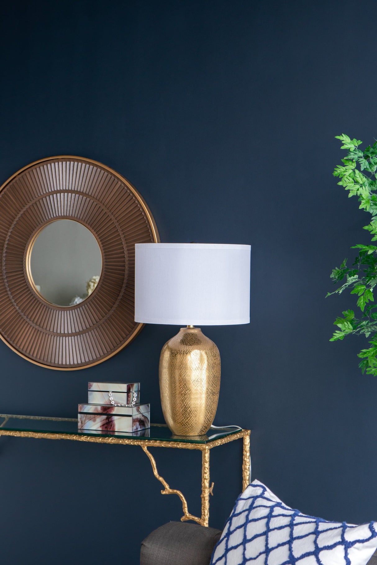 D15x25.7' Round Aluminum Sheet Gold Table Lamp with White Fabric Shade