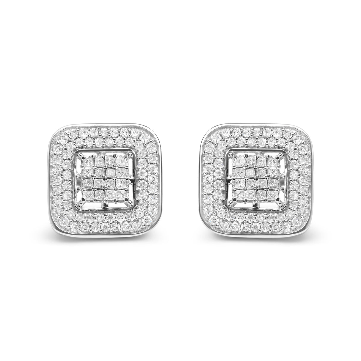 10K White Gold 1.0 Cttw Round and Princess Cut Diamond Composite Open Halo Stud Earrings (H-I Color, SI1-SI2 Clarity)