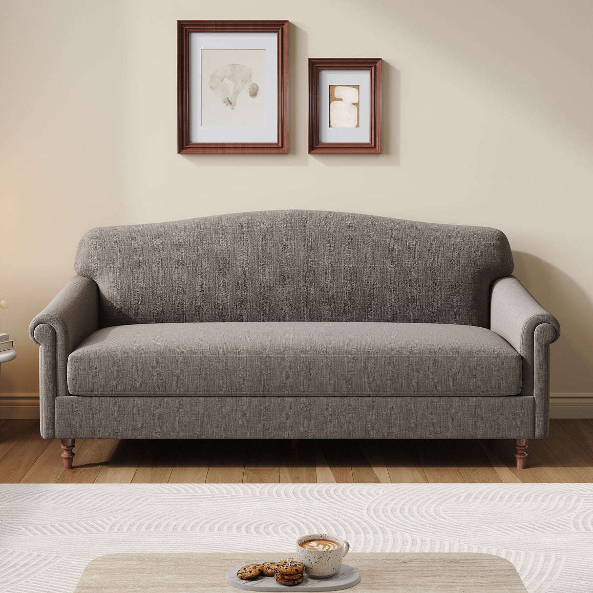 Loveseat Sofa with Rolled Arm for Living Room - Brown