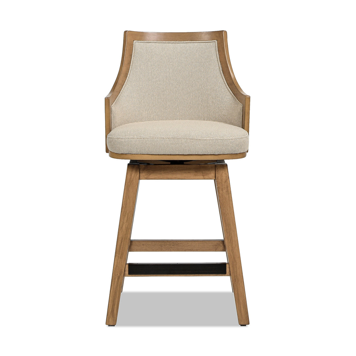 Bahama 26' Cane Rattan High-Back Swivel Counter Stool with Recessed Arms, Taupe Beige Textured Weave