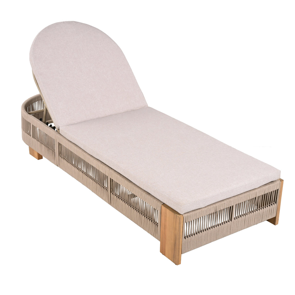 Outdoor Chaise Lounge Chair with Acacia Wood and Adjustable Backrest